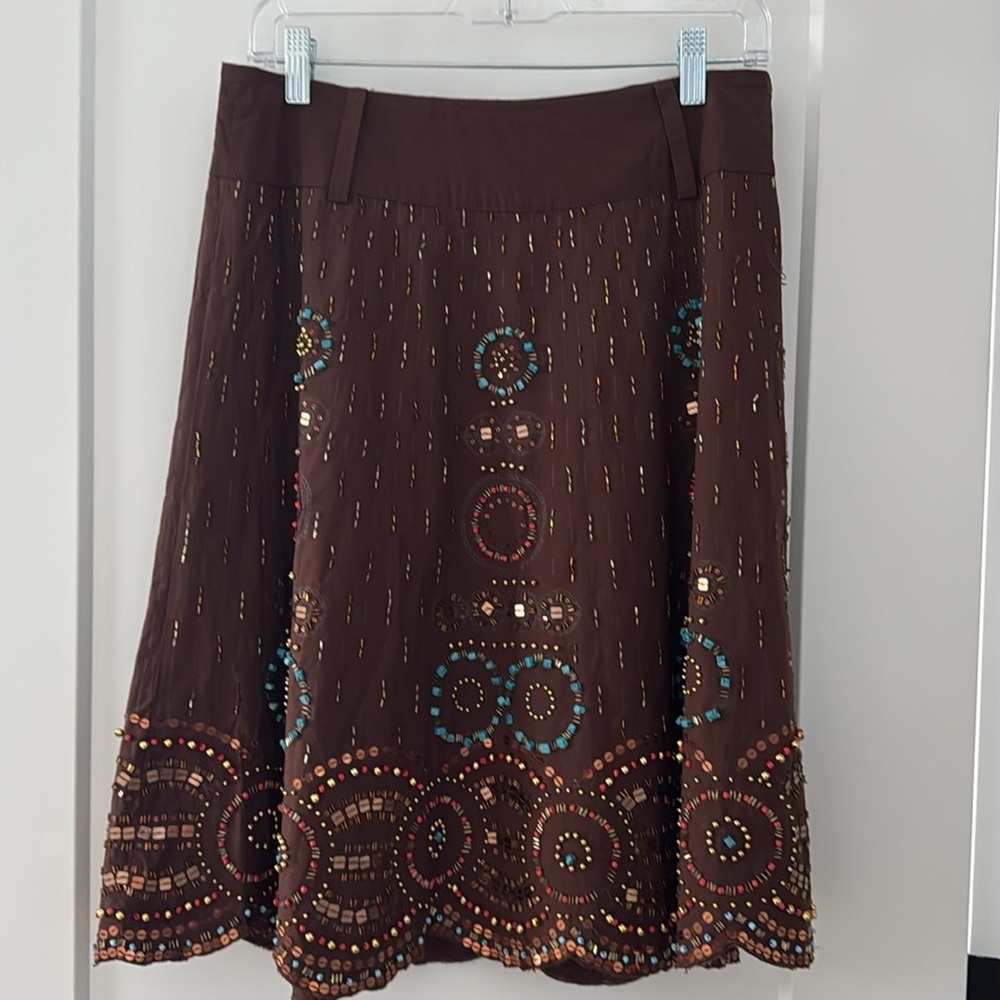 Basil and Maude embroidered embellished beaded brown western skirt size 6 - Picture 2 of 12